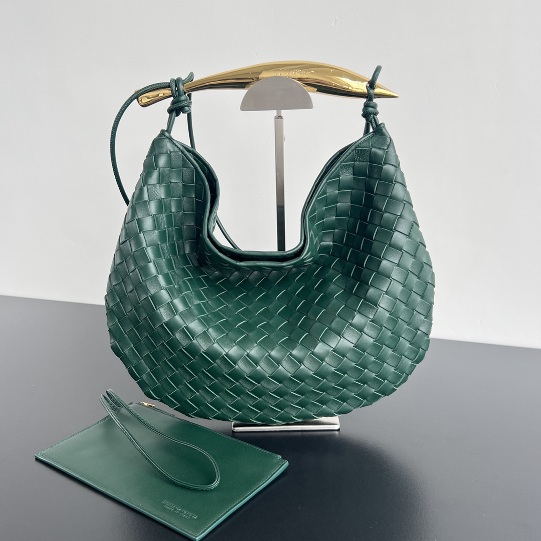 Medium Sardine Intrecciato Leather Shoulder Bag Emerald Green